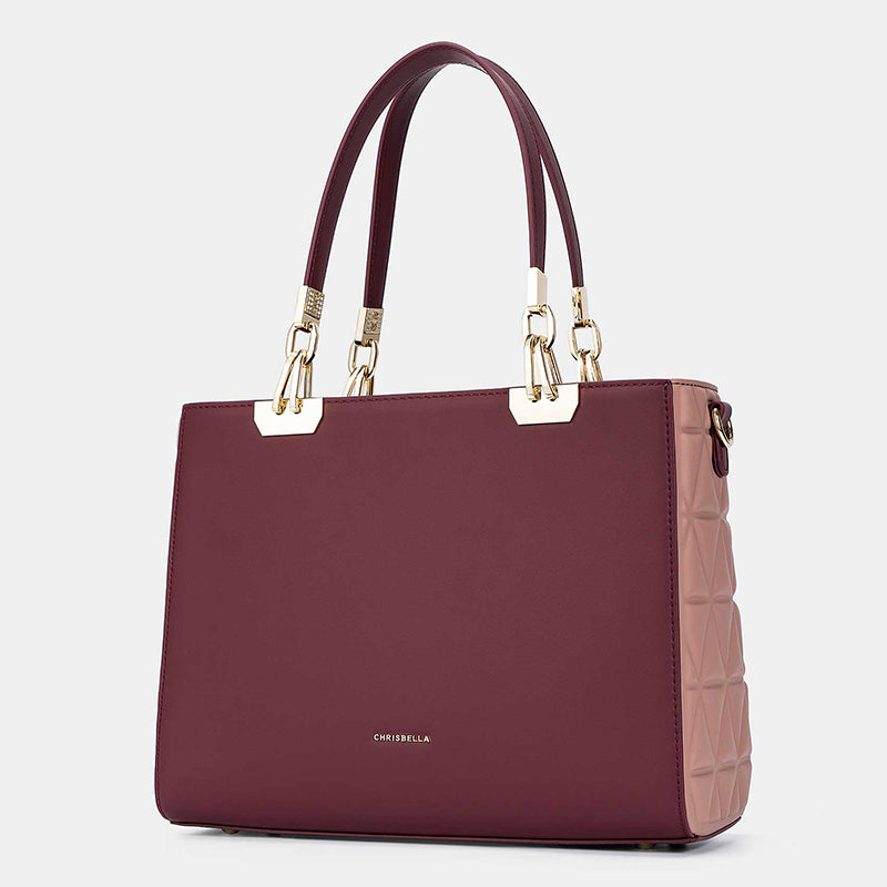 CHRISBELLA Elegant Quilted Side Tote Bag + Matching Wallet Set - Ultra Trendy