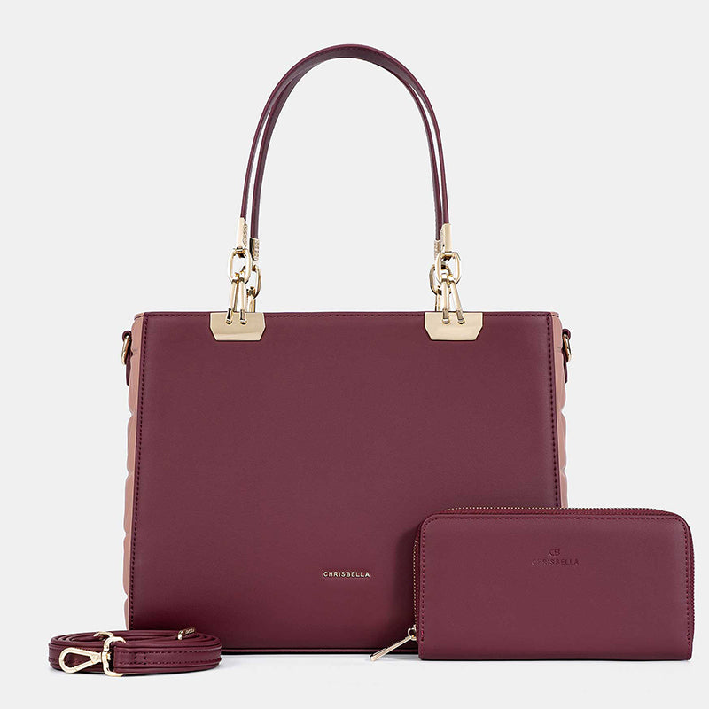 CHRISBELLA Elegant Quilted Side Tote Bag + Matching Wallet Set - Ultra Trendy