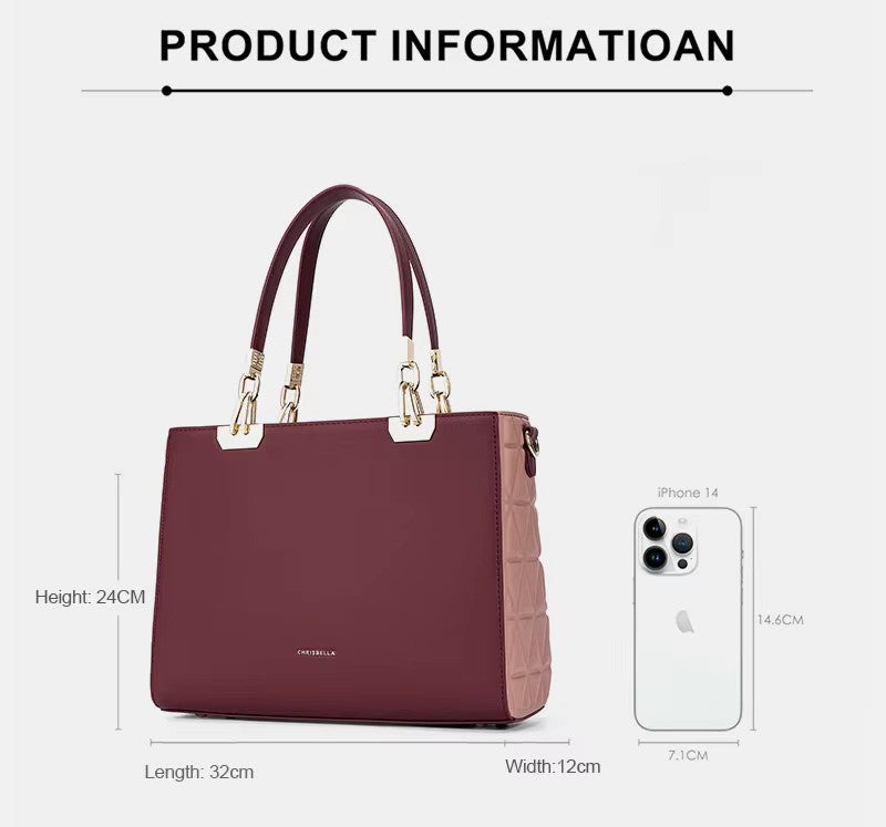 CHRISBELLA Elegant Quilted Side Tote Bag + Matching Wallet Set - Ultra Trendy