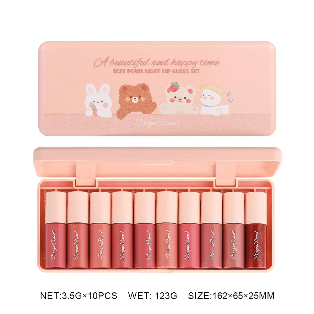 10Pcs Glitter Moisturizing Lip Gloss Set - Non-Stick Mixed Color Palette for All Skin Types - Ultra Trendy