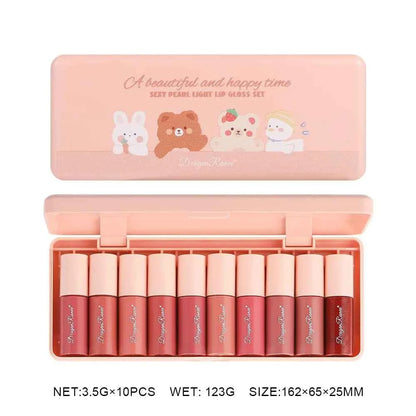 10Pcs Glitter Moisturizing Lip Gloss Set - Non-Stick Mixed Color Palette for All Skin Types