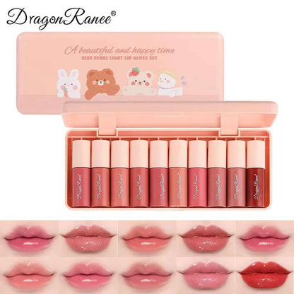 10Pcs Glitter Moisturizing Lip Gloss Set - Non-Stick Mixed Color Palette for All Skin Types
