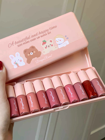 10Pcs Glitter Moisturizing Lip Gloss Set - Non-Stick Mixed Color Palette for All Skin Types