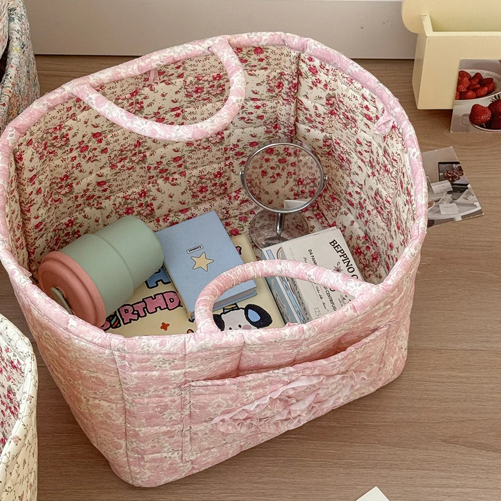 Floral Storage Basket for Home Use, Fabric Tote Bag for Organizing, Large Capacity Miscellaneous Basket - Ultra Trendy