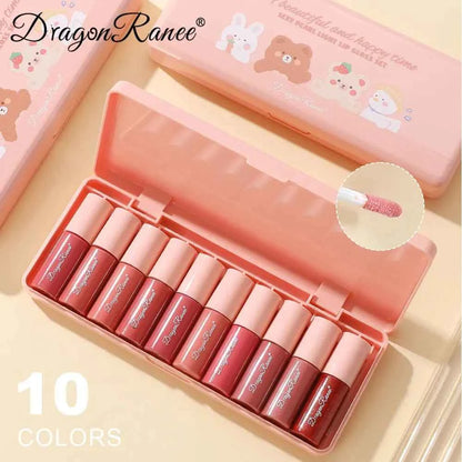 10Pcs Glitter Moisturizing Lip Gloss Set - Non-Stick Mixed Color Palette for All Skin Types