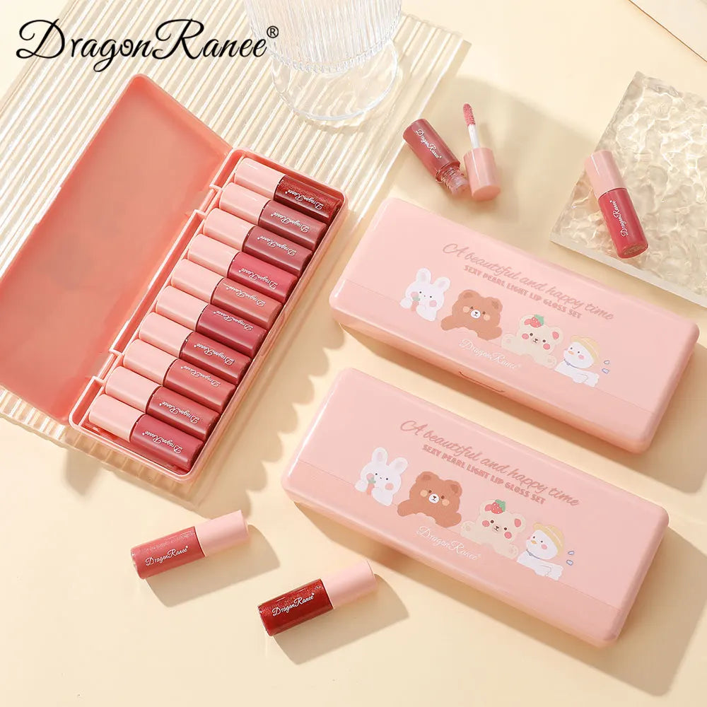 10Pcs Glitter Moisturizing Lip Gloss Set - Non-Stick Mixed Color Palette for All Skin Types - Ultra Trendy
