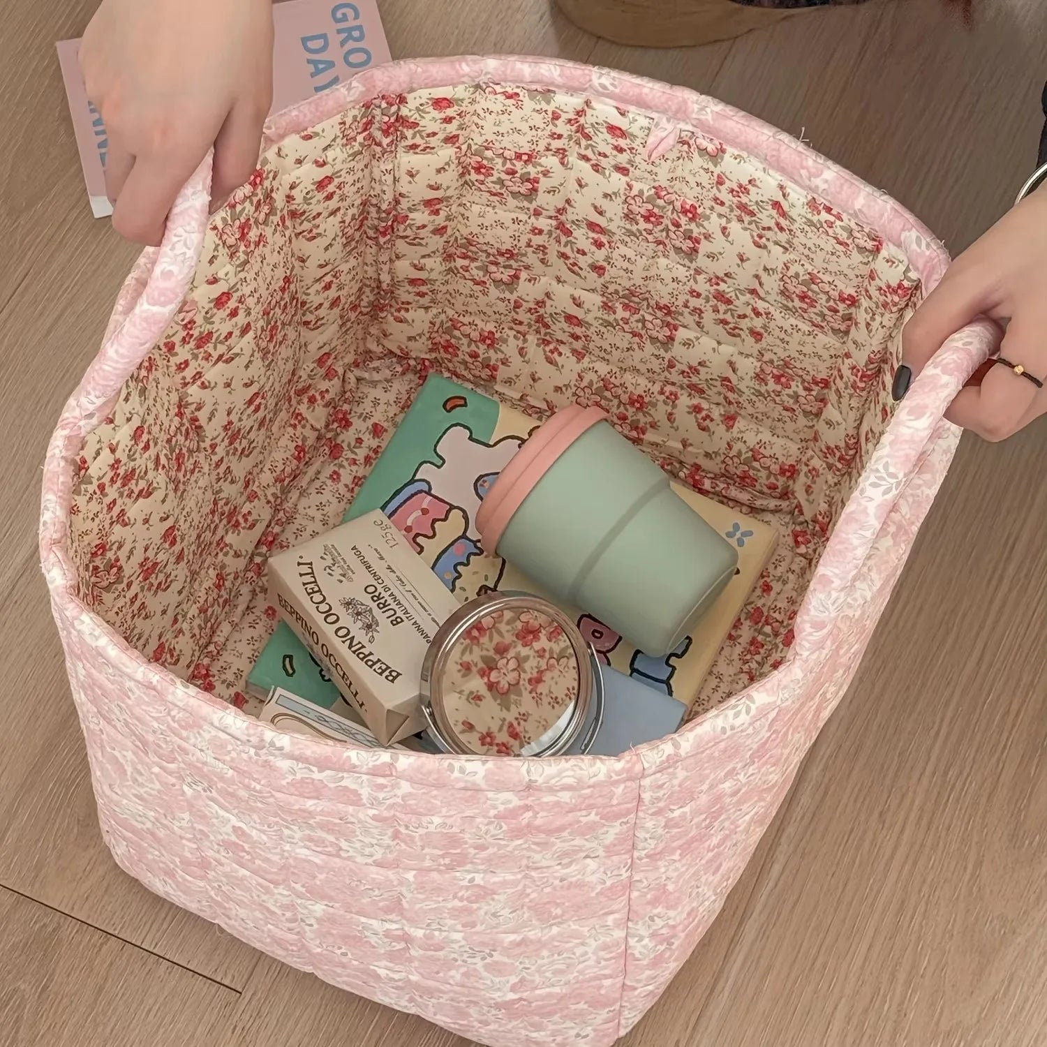 Floral Storage Basket for Home Use, Fabric Tote Bag for Organizing, Large Capacity Miscellaneous Basket - Ultra Trendy