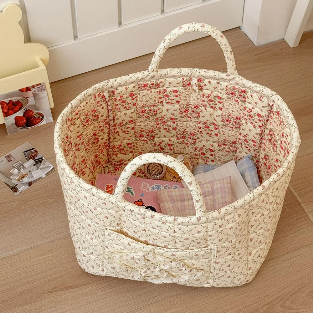 Floral Storage Basket for Home Use, Fabric Tote Bag for Organizing, Large Capacity Miscellaneous Basket - Ultra Trendy