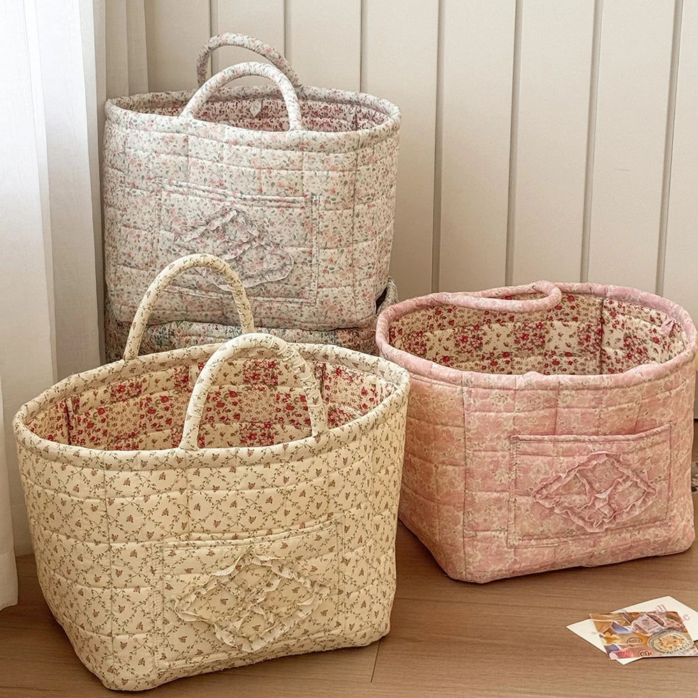 Floral Storage Basket for Home Use, Fabric Tote Bag for Organizing, Large Capacity Miscellaneous Basket - Ultra Trendy