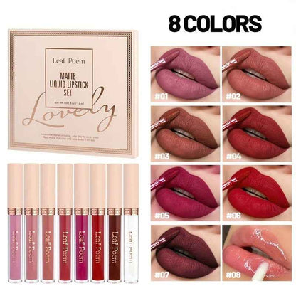 Set of 8 Liquid Matte Lipsticks - Long-Wear, Waterproof, Cup-Proof