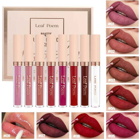 Set of 8 Liquid Matte Lipsticks - Long-Wear, Waterproof, Cup-Proof