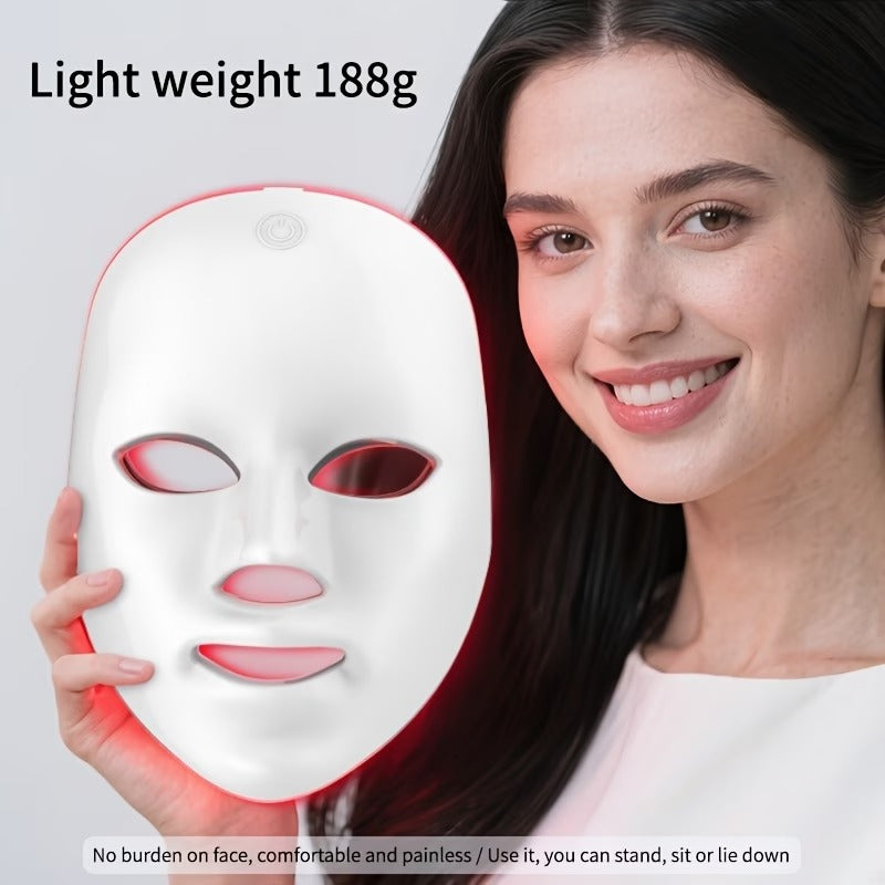 7-Color LED Light Therapy Facial Mask - Salon Grade Quality Facial And Neck Care Beauty Instrument, USB Rechargeable