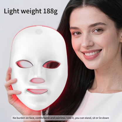 7-Color LED Light Therapy Facial Mask - Salon Grade Quality Facial And Neck Care Beauty Instrument, USB Rechargeable