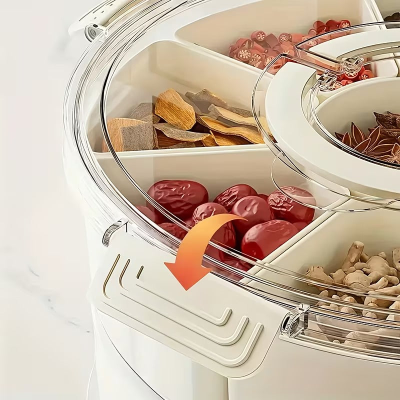 Portable Rotating Snack Tray, 6-Compartment Storage Container with Lid