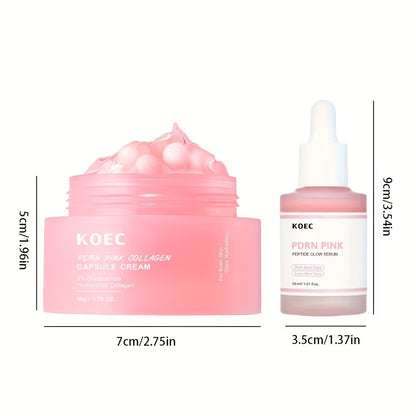 PDRN Pink Glow Serum + Cream with Collagen, Niacinamide And Peptide, Hydrating, Moisturizing and Firming, Uneven Skin Tone