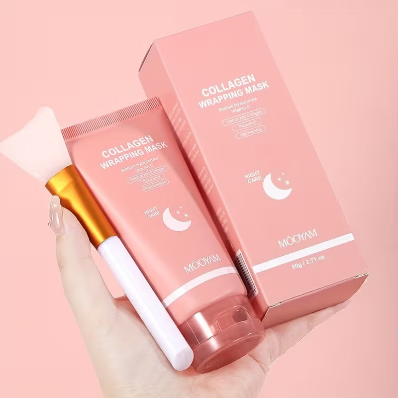 Collagen Night Mask with Brush – Elasticity, Glass Skin Korean Skin Care Formula with Hydrolyzed Collagen, Niacinamide & Vitamin C