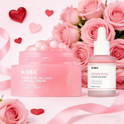 PDRN Pink Glow Serum + Cream with Collagen, Niacinamide And Peptide, Hydrating, Moisturizing and Firming, Uneven Skin Tone