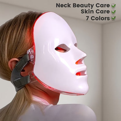 7-Color LED Light Therapy Facial Mask - Salon Grade Quality Facial And Neck Care Beauty Instrument, USB Rechargeable