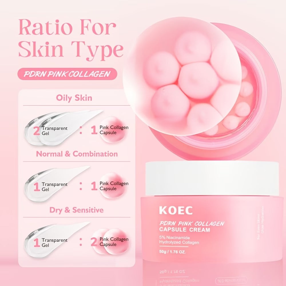 PDRN Pink Glow Serum + Cream with Collagen, Niacinamide And Peptide, Hydrating, Moisturizing and Firming, Uneven Skin Tone