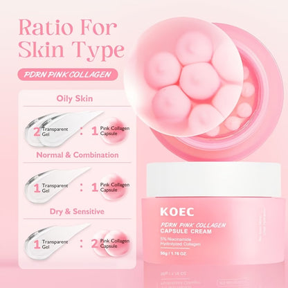 PDRN Pink Glow Serum + Cream with Collagen, Niacinamide And Peptide, Hydrating, Moisturizing and Firming, Uneven Skin Tone