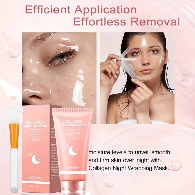 Collagen Night Mask with Brush – Elasticity, Glass Skin Korean Skin Care Formula with Hydrolyzed Collagen, Niacinamide & Vitamin C