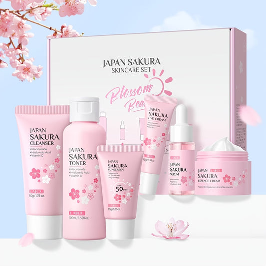 JAPAN Sakura Skincare 6-Piece Set – Serum, Cleanser, Toner & Sun Cream with Vitamin C & Niacinamide
