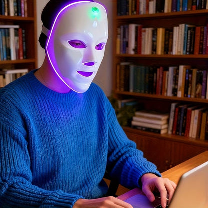 7-Color LED Light Therapy Facial Mask - Salon Grade Quality Facial And Neck Care Beauty Instrument, USB Rechargeable