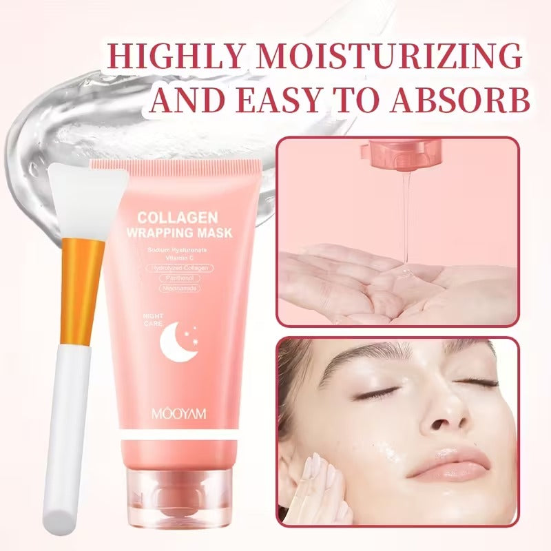 Collagen Night Mask with Brush – Elasticity, Glass Skin Korean Skin Care Formula with Hydrolyzed Collagen, Niacinamide & Vitamin C