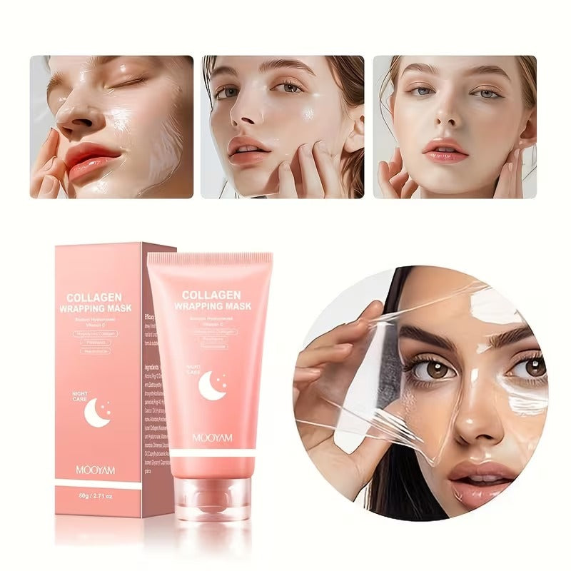 Collagen Night Mask with Brush – Elasticity, Glass Skin Korean Skin Care Formula with Hydrolyzed Collagen, Niacinamide & Vitamin C