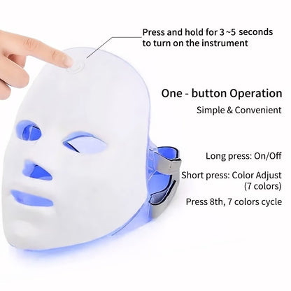 7-Color LED Light Therapy Facial Mask - Salon Grade Quality Facial And Neck Care Beauty Instrument, USB Rechargeable