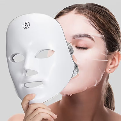 7-Color LED Light Therapy Facial Mask - Salon Grade Quality Facial And Neck Care Beauty Instrument, USB Rechargeable
