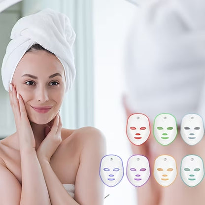 7-Color LED Light Therapy Facial Mask - Salon Grade Quality Facial And Neck Care Beauty Instrument, USB Rechargeable
