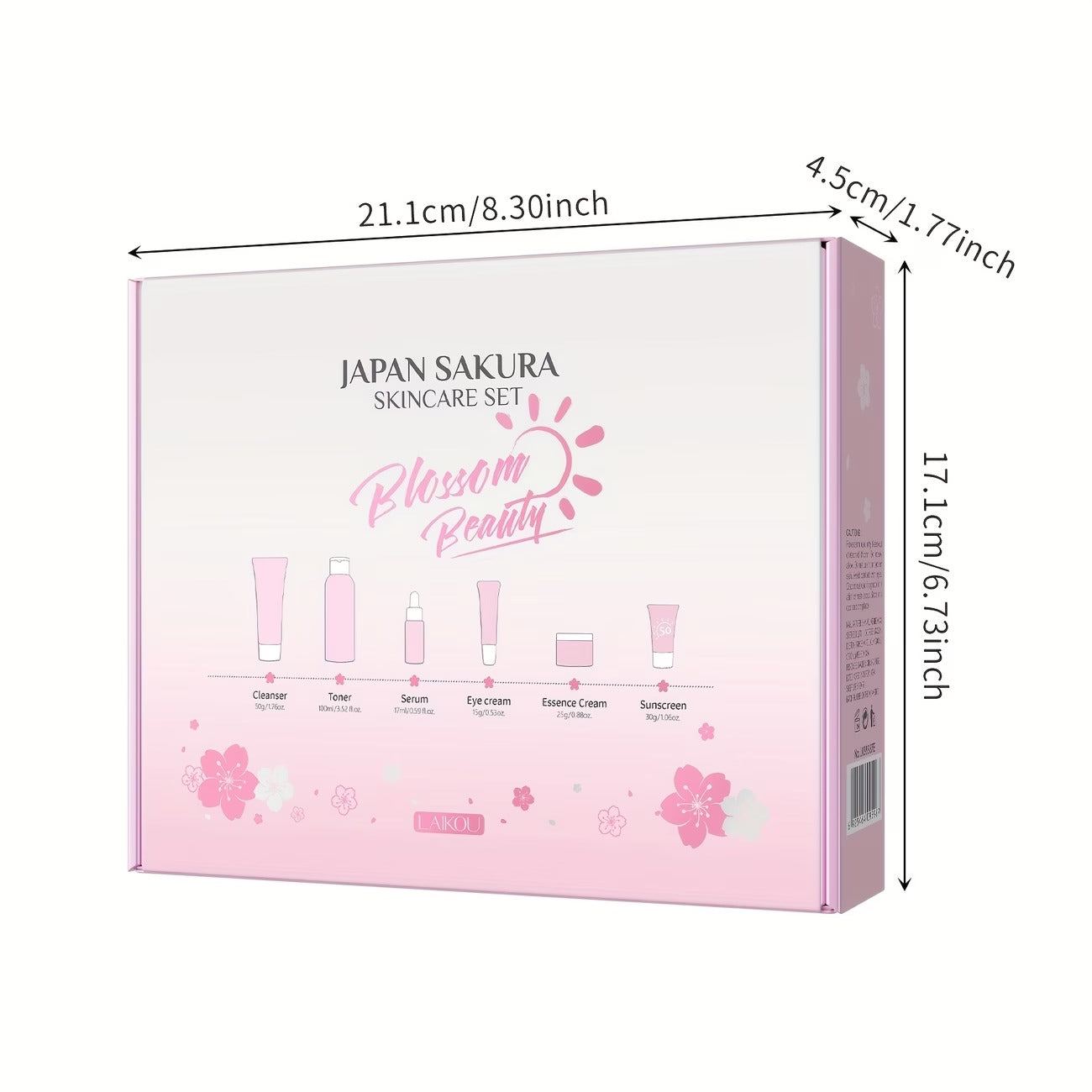 JAPAN Sakura Skincare 6-Piece Set – Serum, Cleanser, Toner & Sun Cream with Vitamin C & Niacinamide