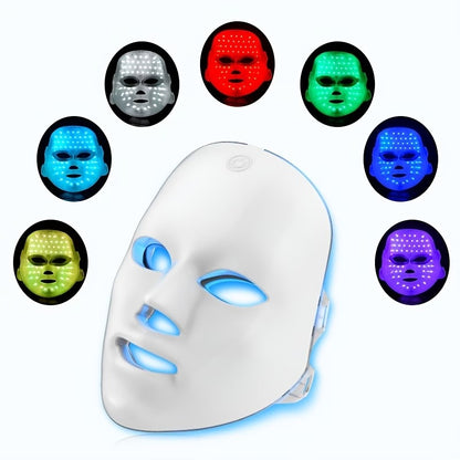 7-Color LED Light Therapy Facial Mask - Salon Grade Quality Facial And Neck Care Beauty Instrument, USB Rechargeable
