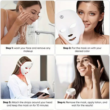 7-Color LED Light Therapy Facial Mask - Salon Grade Quality Facial And Neck Care Beauty Instrument, USB Rechargeable